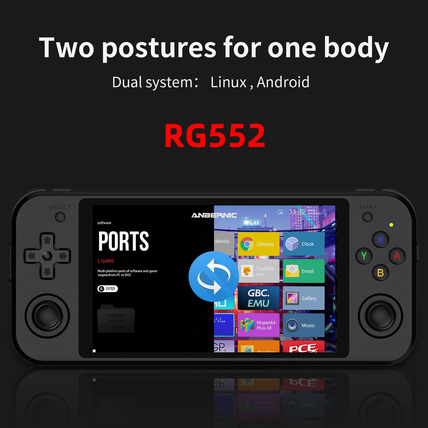 RG552 Android Open Source Dual-system Handheld Large-screen Touch-screen Game Console Vibration 3D Stereo Machine