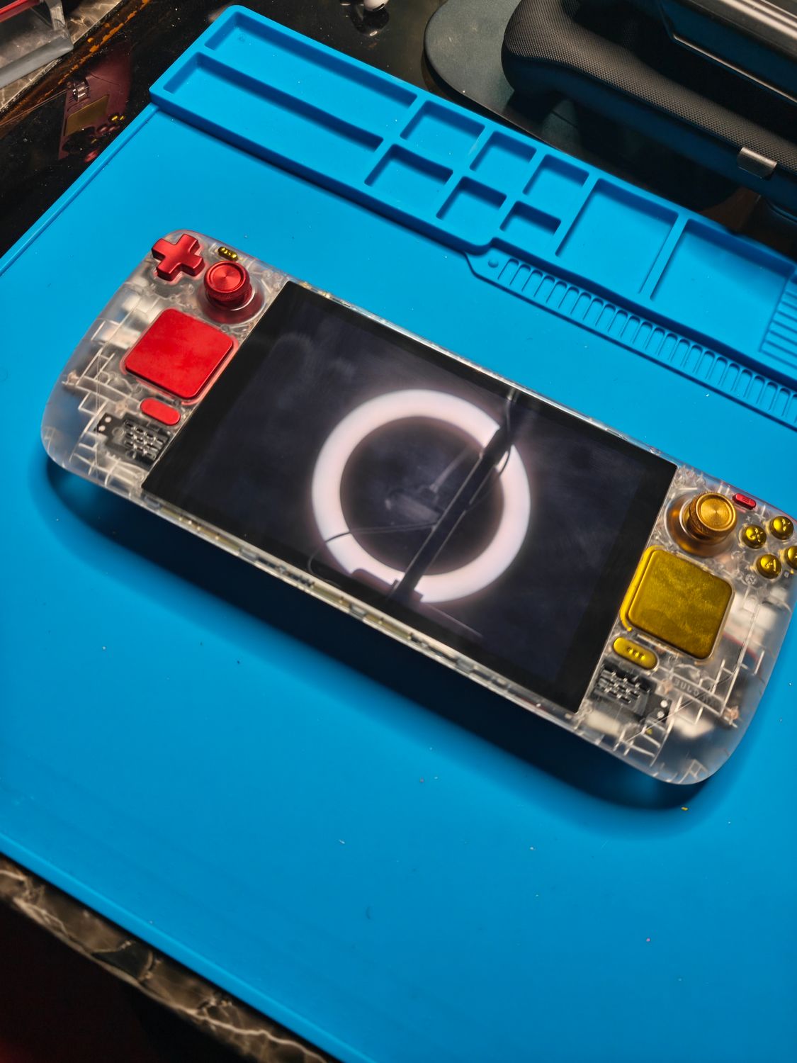 The "Royal Split" Custom Steam Deck – Transparent Clear Edition (Red &amp; Gold)  The "Royal Split" Custom Steam Deck – Transparent Clear Edition (Red &amp; Gold)