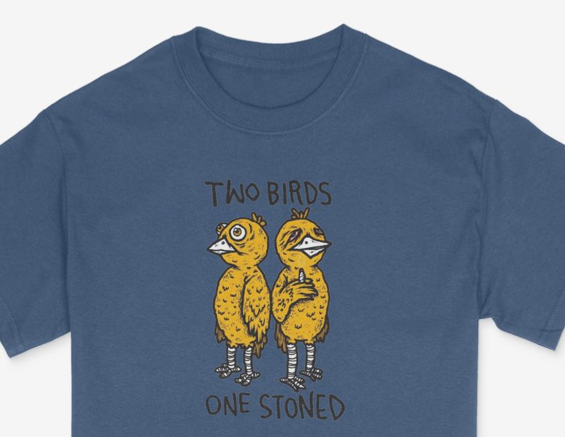 Two Birds One Stoned T-Shirt – Funny Retro Stoner Graphic Tee
