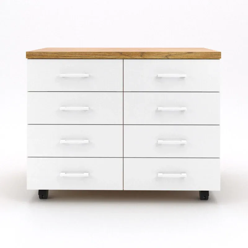 עגלת עץ 8 מגירות 4+4 על גלגלים