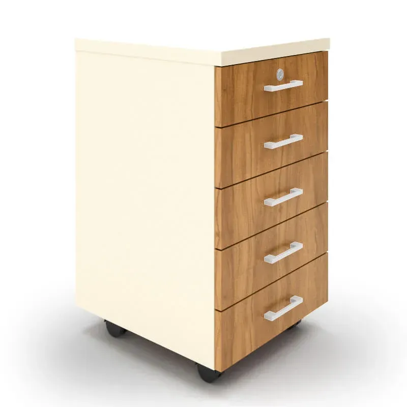 ארגז עץ נייד 5 מגירות על גלגלים