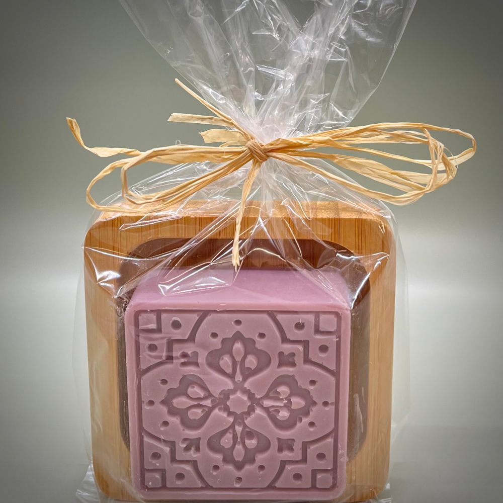 Lavendelseife Mosaik + Seifenablage Bambus