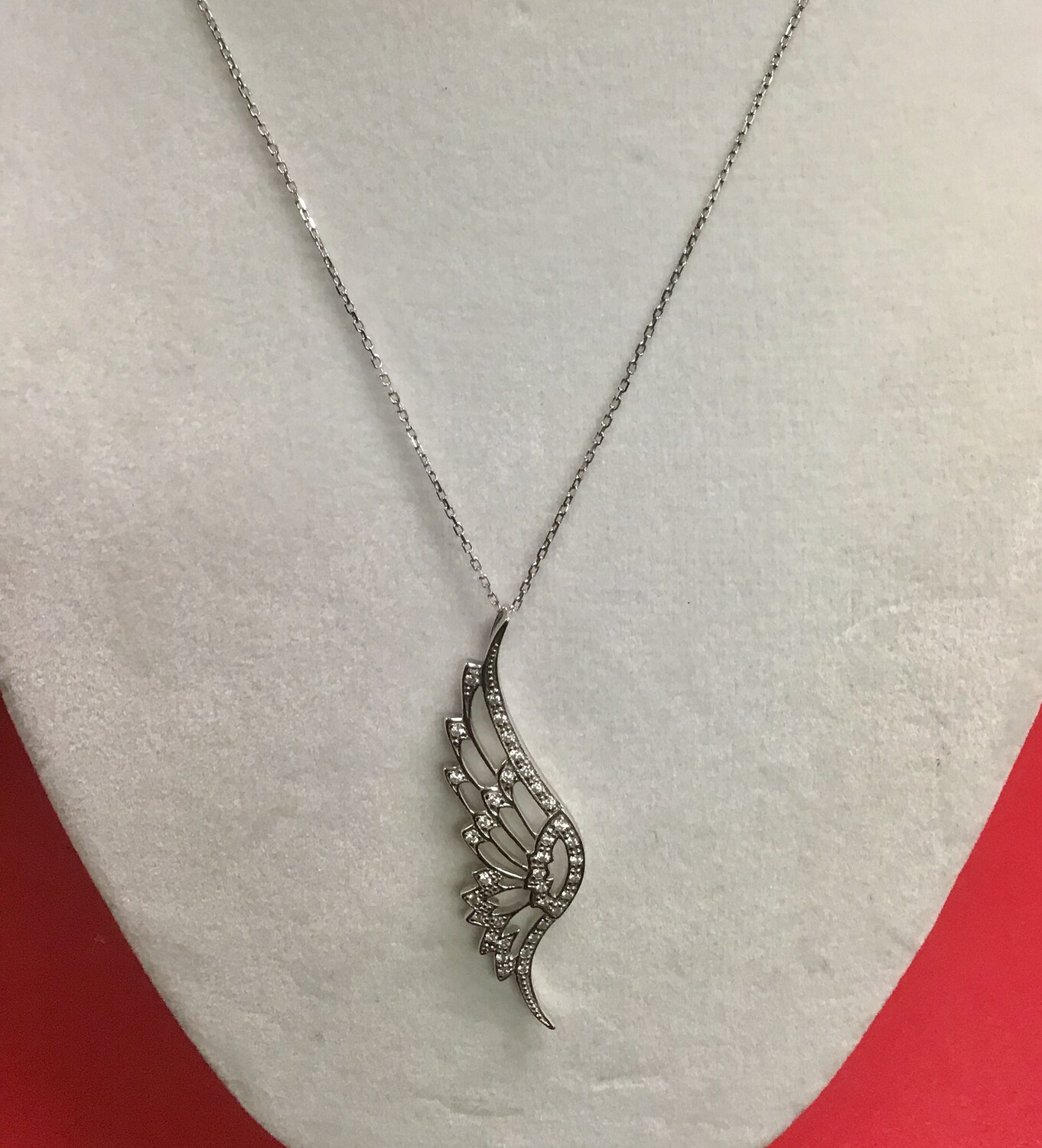 ANGEL WING STERLING SILVER NECKLACE WITH C Z ACCENT