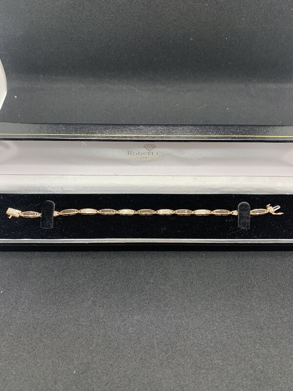 Diamond Tennis Bracelet Unique 10Kt. Rose Gold with Alternating Red &amp; White Diamonds