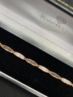 Unique Diamond Tennis Bracelet 10Kt. Rose Gold with Alternating Red & White Diamonds