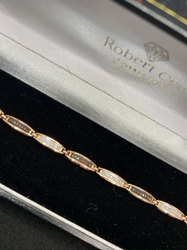 Unique Diamond Tennis Bracelet 10Kt. Rose Gold with Alternating Red &amp; White Diamonds