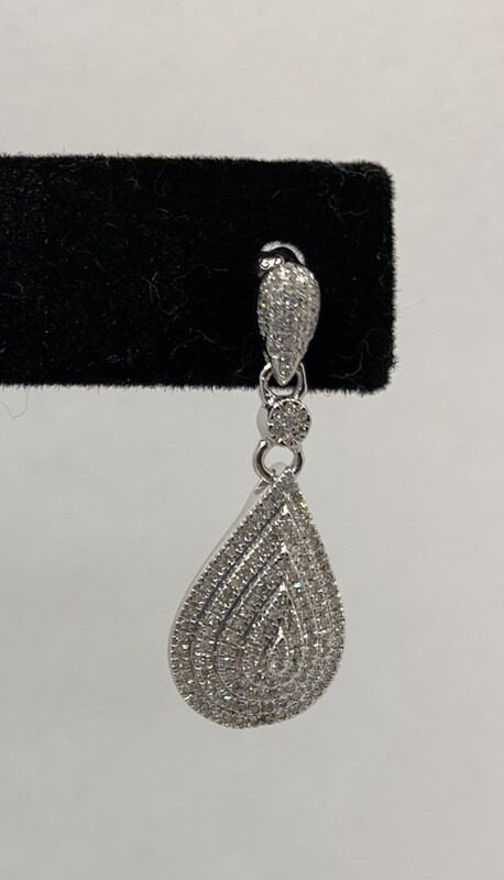 Diamond Teardrop Dangle Earrings 27mm x 11mm 14k Whiite Gold .55 Pts Total Weight