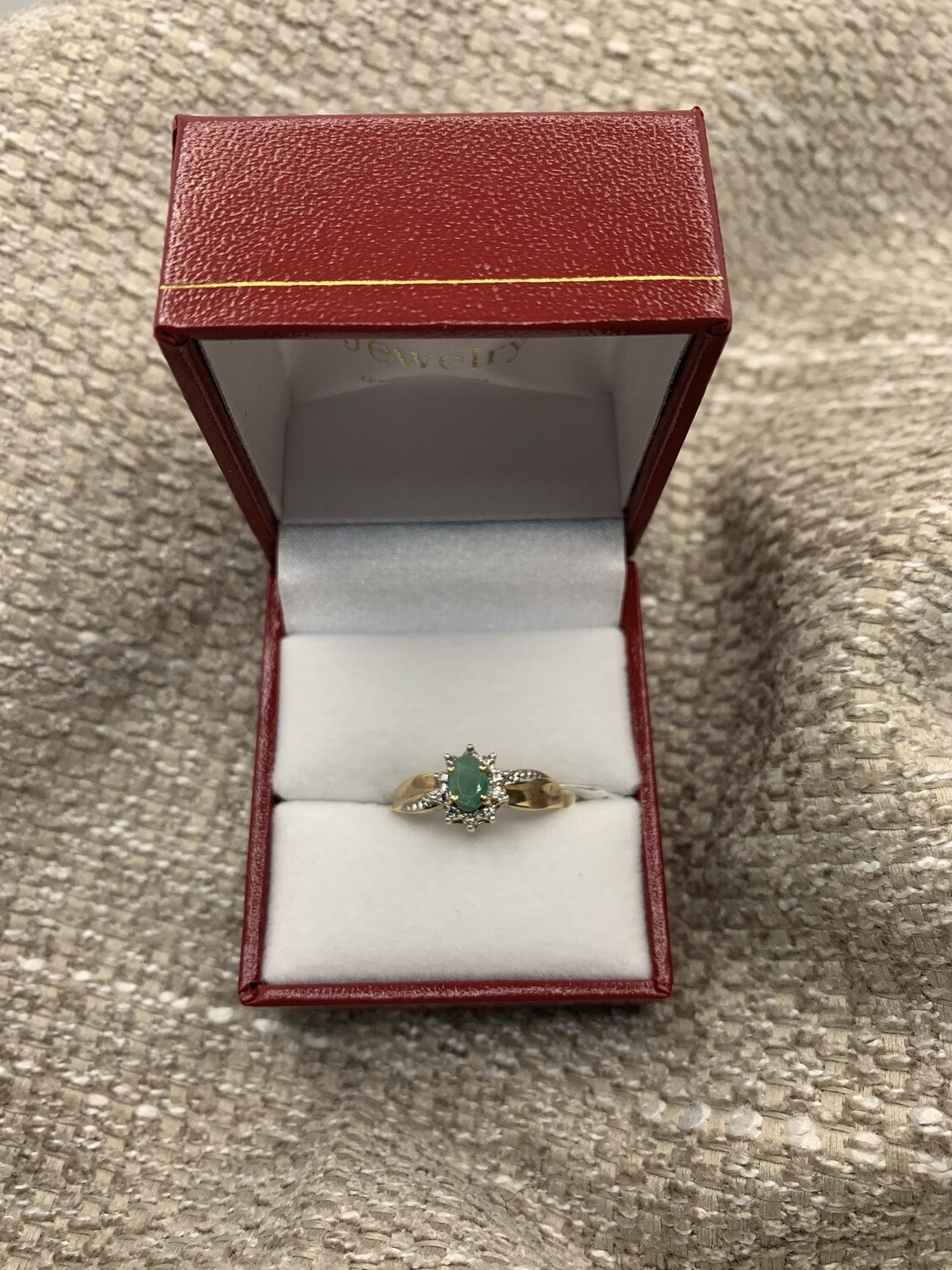 6mm X 4mm Genuine Emerald And Diamond Ring set in 10K Yellow Gold