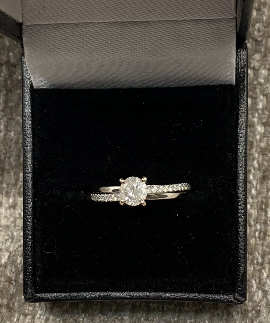 Diamond Engagement Ring (Brilliant Cut Center) on a Fancy Double Attached Band 73 pt Total Weight 14 Kt. White Gold Mounting