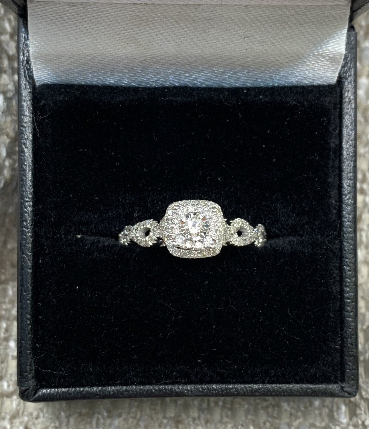 Diamond Engagement Ring 35 Pts. Total Weight set in a Fancy 14 Kt. White Gold Setting