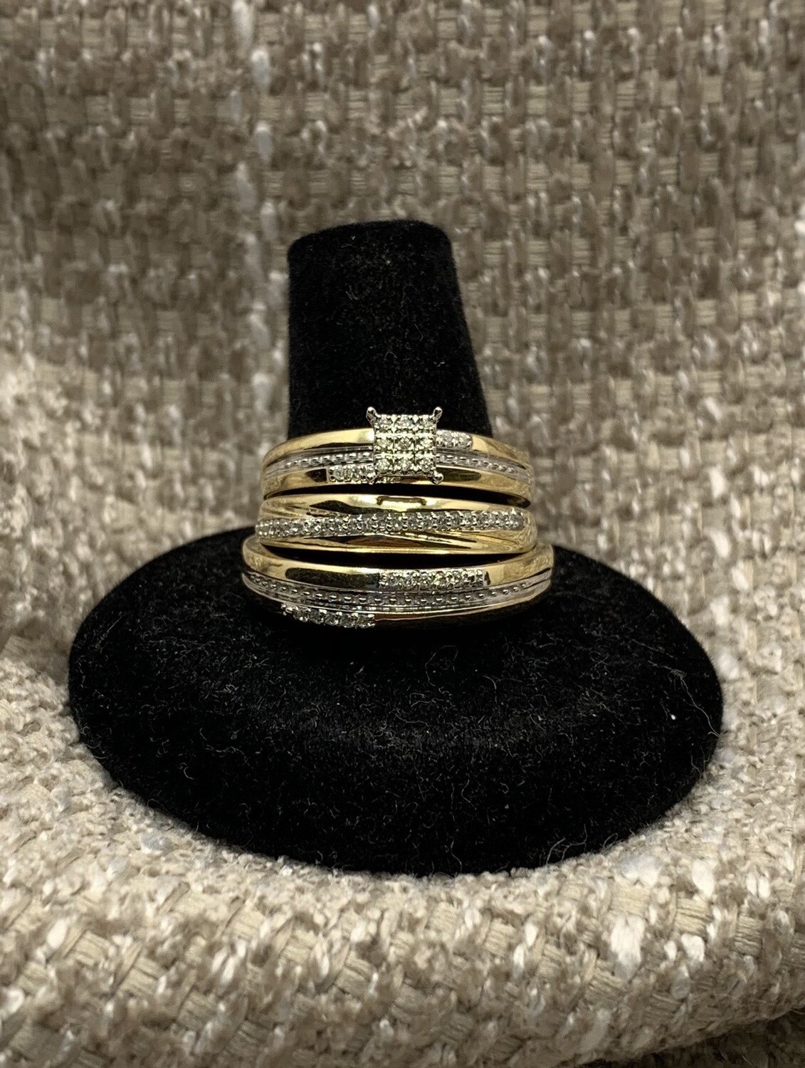 Diamond Cluster Bridal Trio Set 33 pts Total Weight set in 10k Yellow Gold