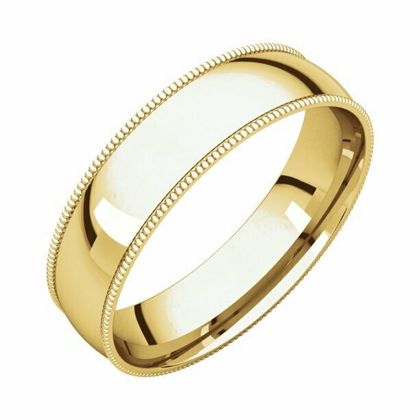 Wedding Band 5mm Milgrain Half Round 10 Kt. Yellow Gold Size 6