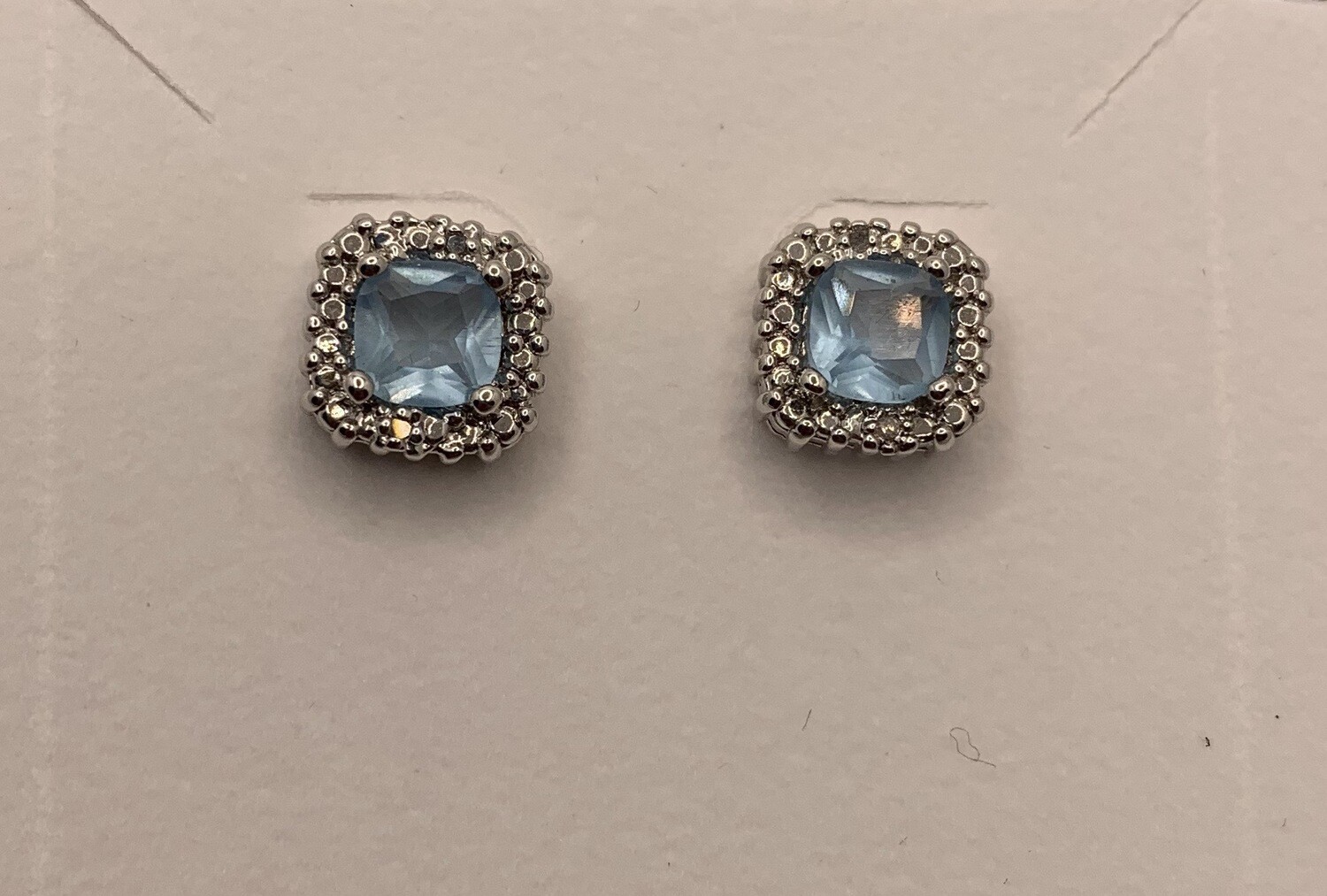 Sterling Silver Earrings Blue Topaz Genuine Diamond Halo