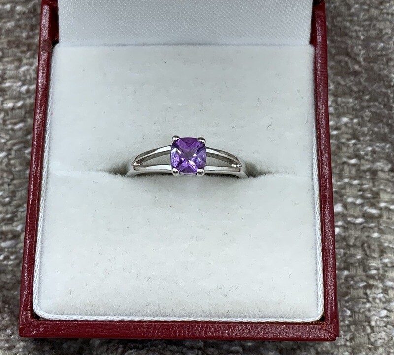 Amethyst Ring (Genuine Square Cut) set in 14 Kt. White Gold Ring