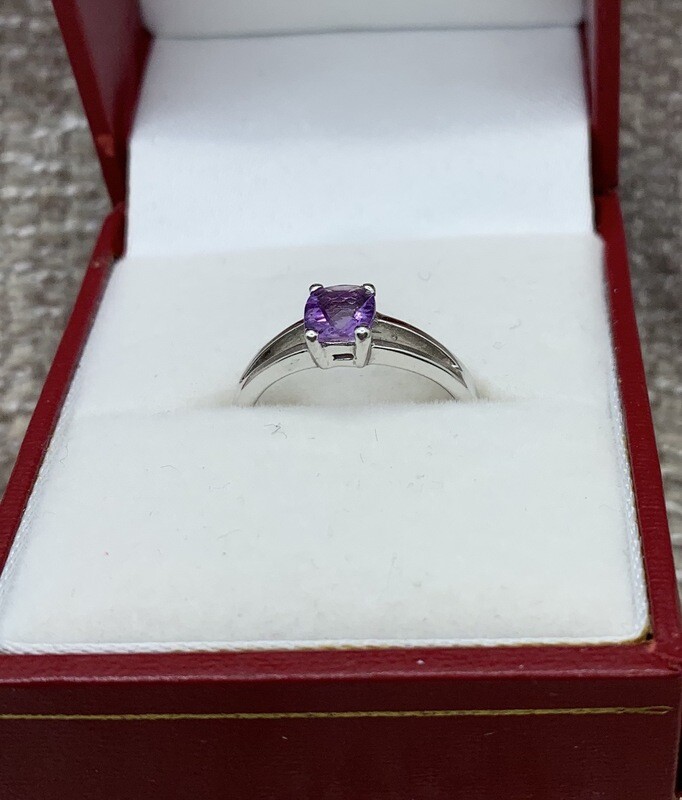 Amethyst Ring (Genuine Square Cut) set in 14 Kt. White Gold Ring