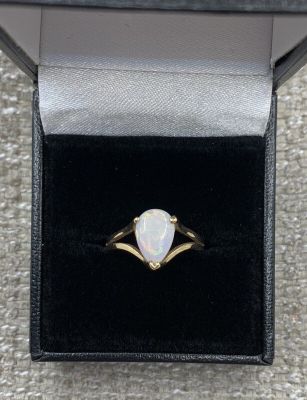 Opal Ring Pear Shaped(Genuine Opal)set in 10 KT Yellow Gold