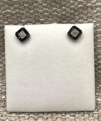 Black and White Diamond Earrings(Square Cluster) set in 10Kt. White Gold