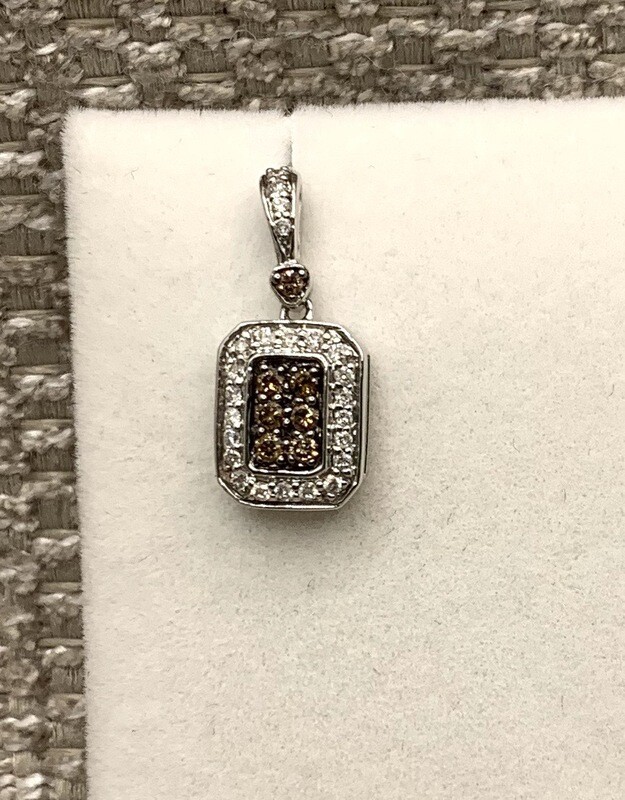 Cognac Diamond Earrings (Cluster) with A White Diamond Halo 14Kt. White Gold Setting