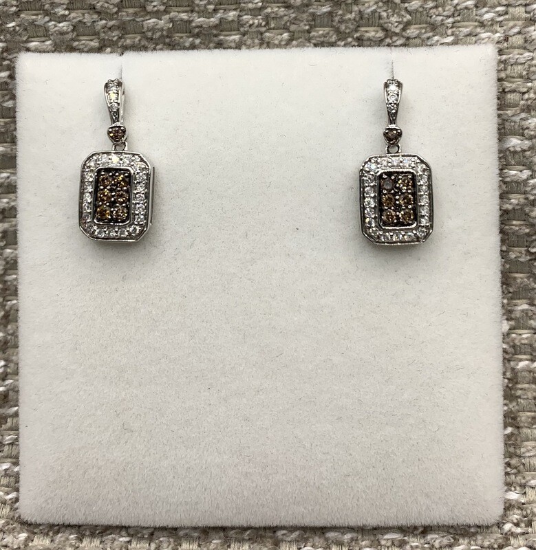 Cognac Diamond Earrings (Cluster) with A White Diamond Halo 14Kt. White Gold Setting
