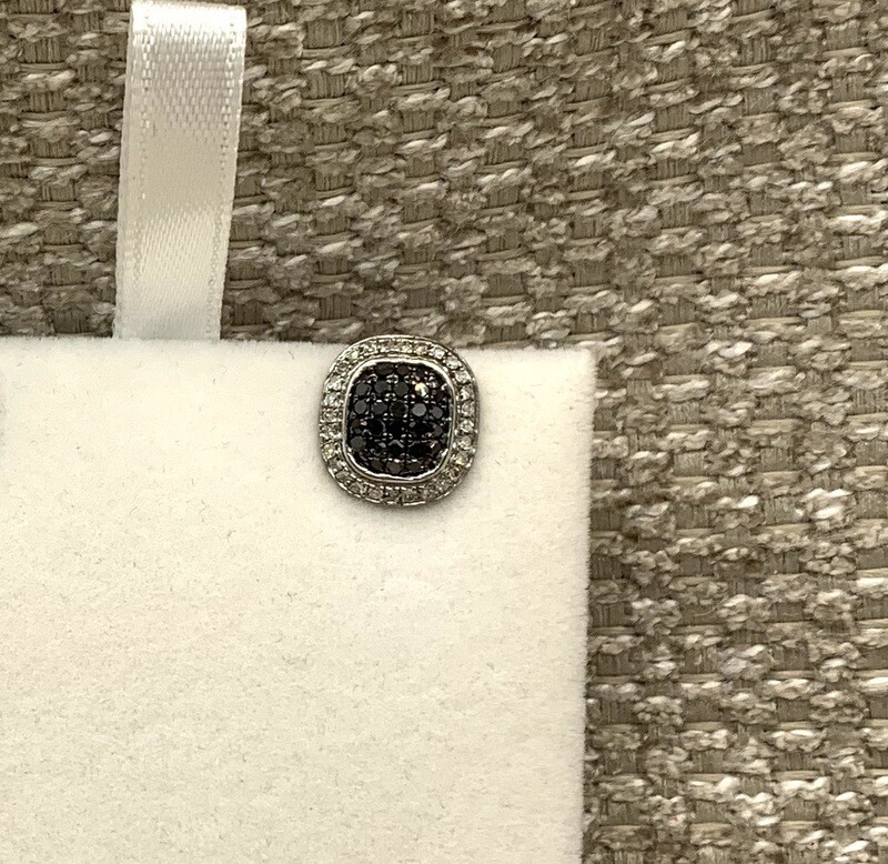 Black Diamond Earrings (Oval Cluster) with a White Diamond Halo 55 Pts Tw. set in a 10 Kt. Yellow Gold Mounting