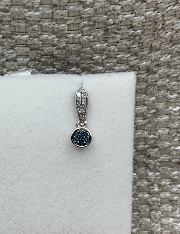 Blue and White Diamond Drop Earrings 16 Pt Tw. set in 10 Kt. White Gold