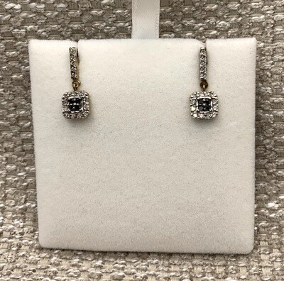 Black And White Diamond Dangle Earrings 10K White Gold Setting