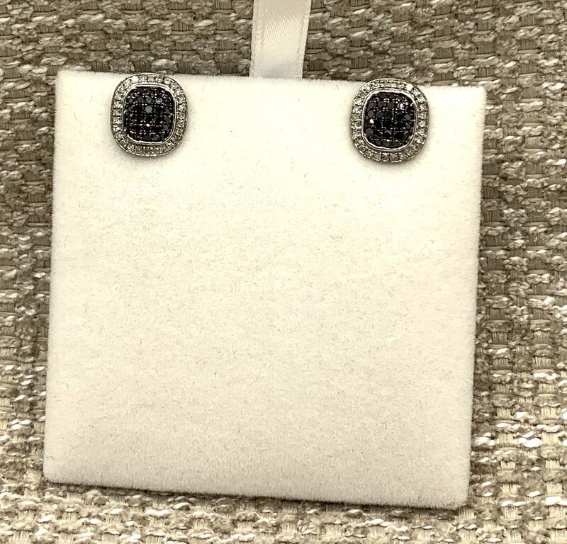 Black Diamond Earrings (Oval Shape Cluster) with a White Diamond Halo 55 Pts Total Weight set in a 10 Kt. White Gold Setting.