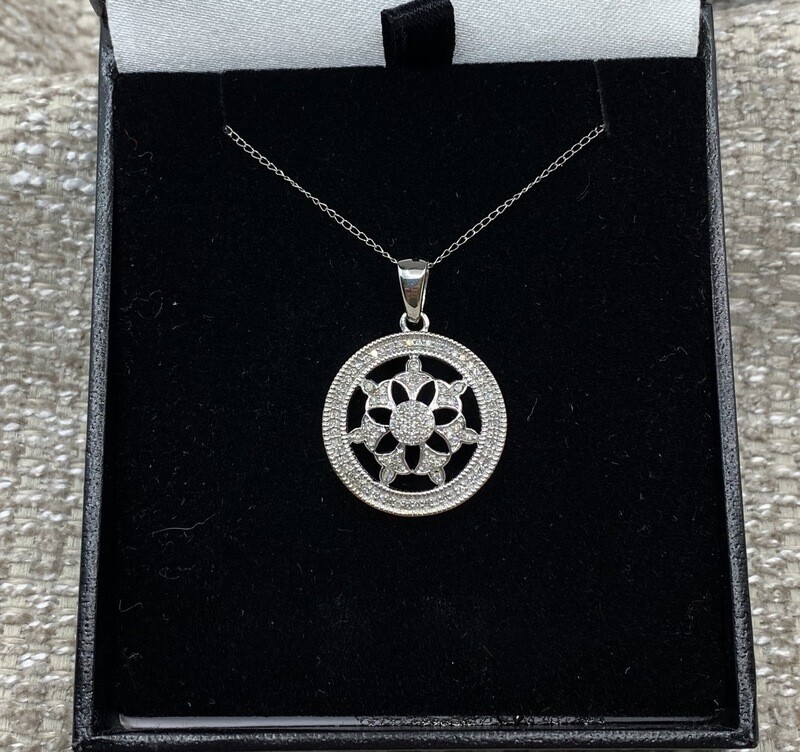 Diamond Necklace Round Diamond Cluster set in 10 Kt White Gold
