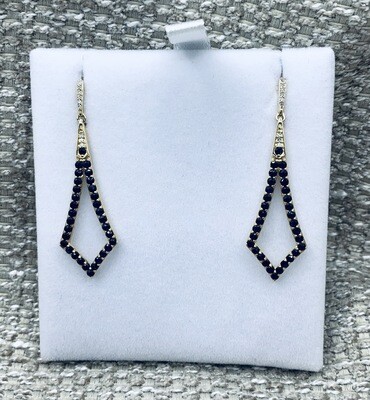 Sapphire Dangle Earrings set in 10K Yellow Gold