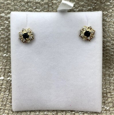 Sapphire Earrings with Diamonds set in 10K Yellow Gold