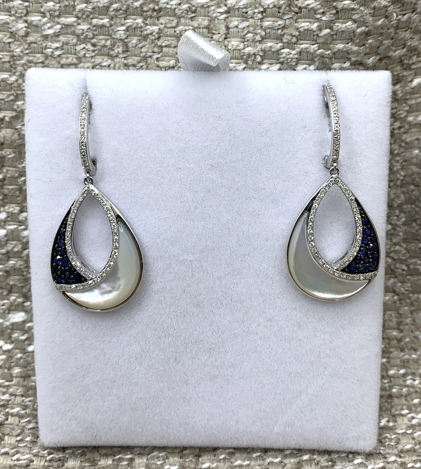 Sapphire And Mother Of Pearl With Diamond Accent Earrings