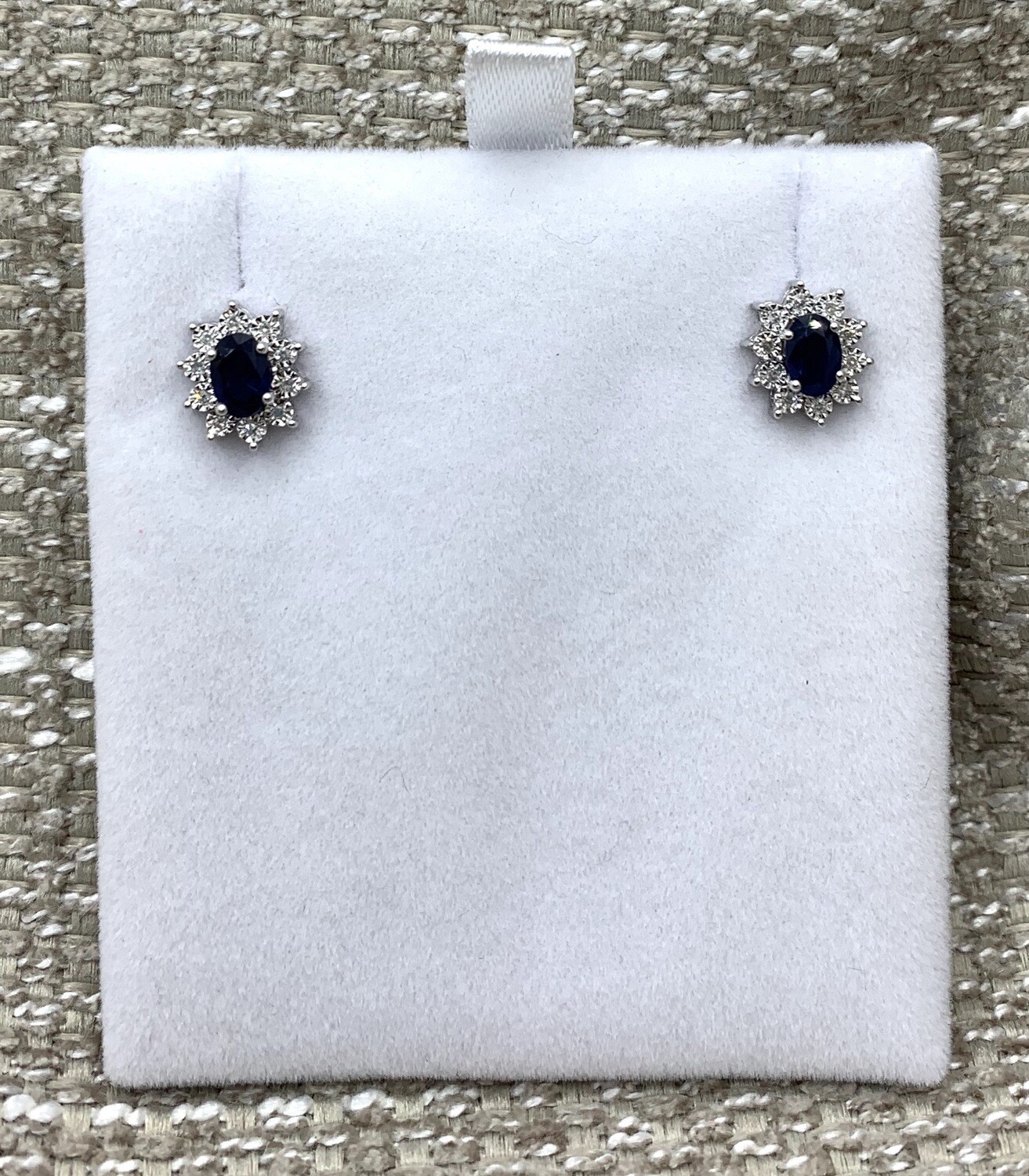Genuine Sapphire And 8 pt Total Weight Diamond Earrings set in 10K White Gold