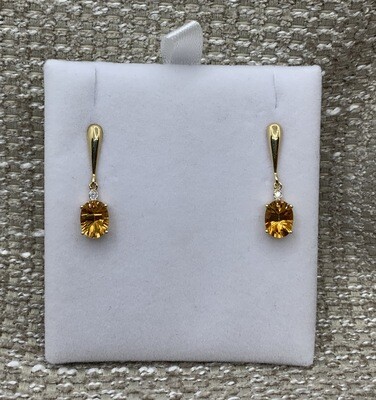 Citrine Drop Earrings with a Diamond Accent set In 14 Kt. Yellow Gold