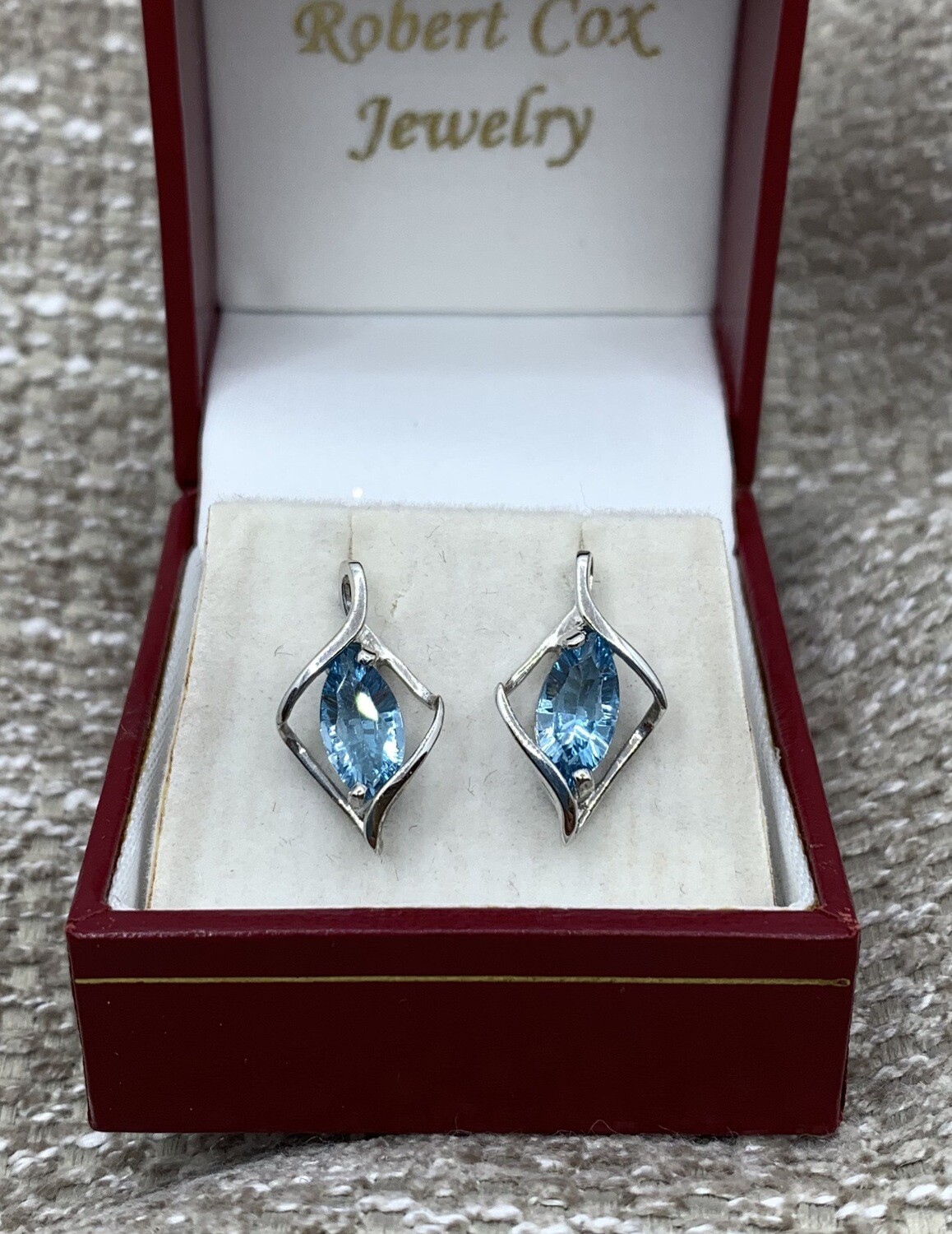 Blue Topaz Earrings (Marquise Cut) 2.2 Ct Total Weight 14 Kt. White Gold Setting
