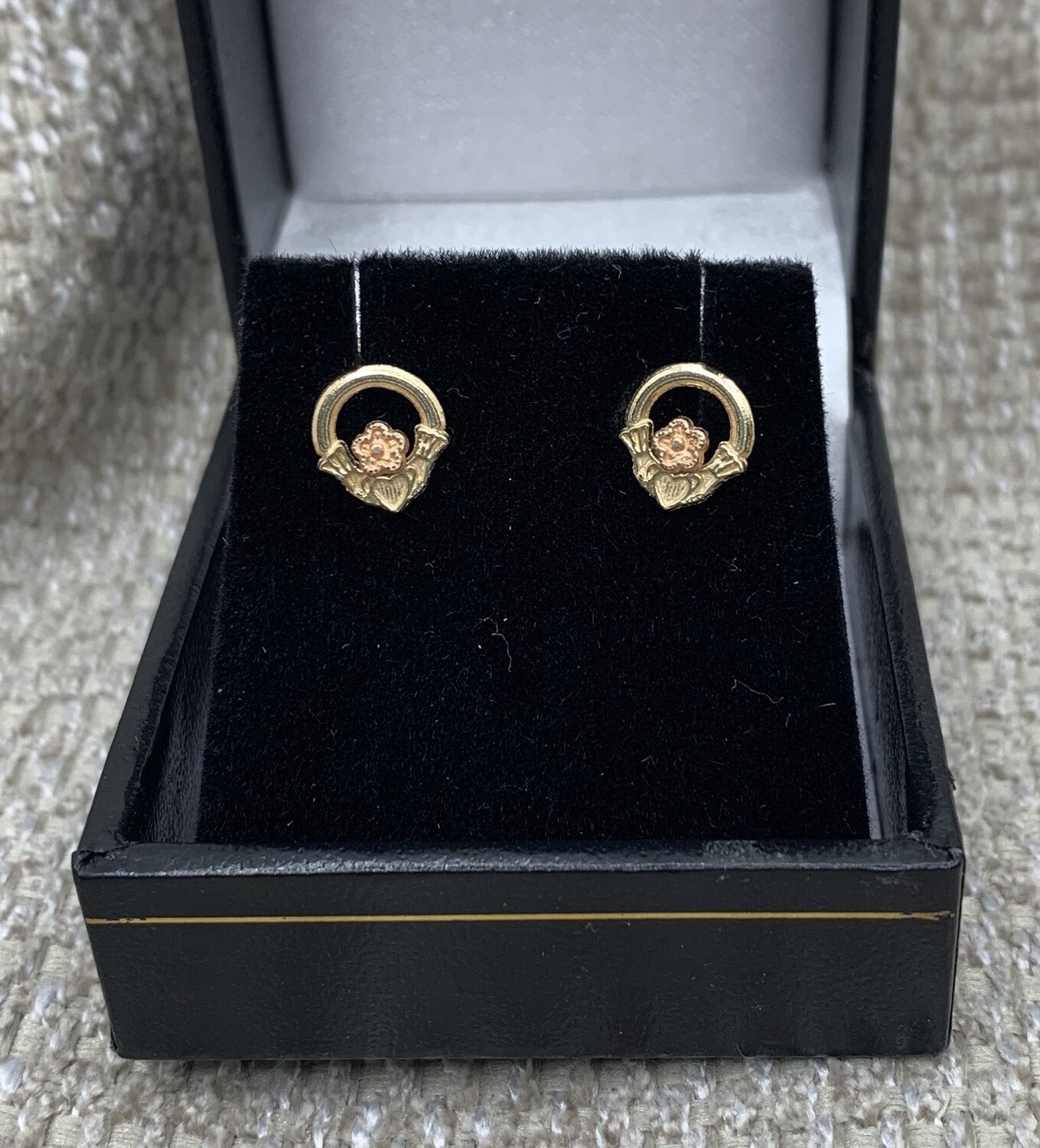 14k Gold Claddagh Rose Gold Accent Post Earrings