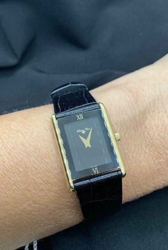 Ladies Robert Cox Black With Goldtone Case And Black Leather Band Watch