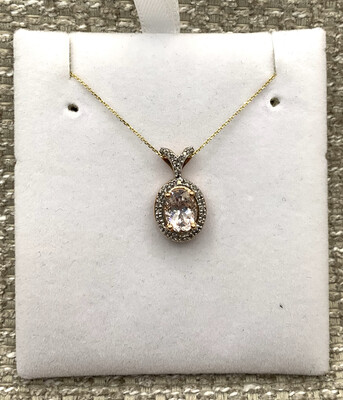 Morganite Diamond Necklace Genuine Oval Morganite With Diamond Halo 10 Kt. Rose Gold