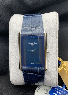 Blue Stainless Goldtone Robert Cox Watch With Blue Leather Band