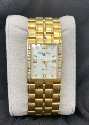 Robert Cox Mother Of Pearl Goldtone With White Topaz Accents Watch