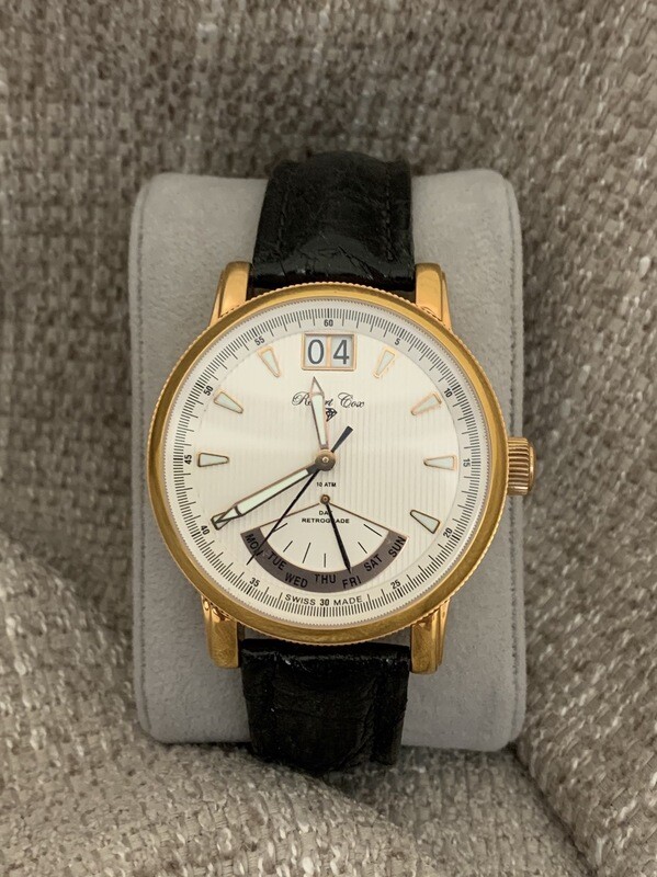 Robert Cox Rose Gold Calendar Watch With Crocodile Band
