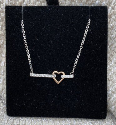 14kt Diamond Necklace With Rose Gold Accent Heart 16 Points Of Diamonds 