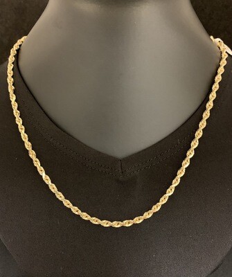 18” Gold Chain 14 KT. Yellow Gold Diamond Cut Rope Style