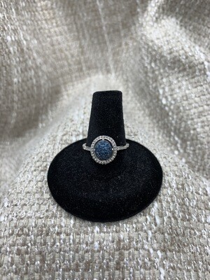 Blue and White Diamond Ring 1/4 ct Total Weight Set in 14 KT White Gold