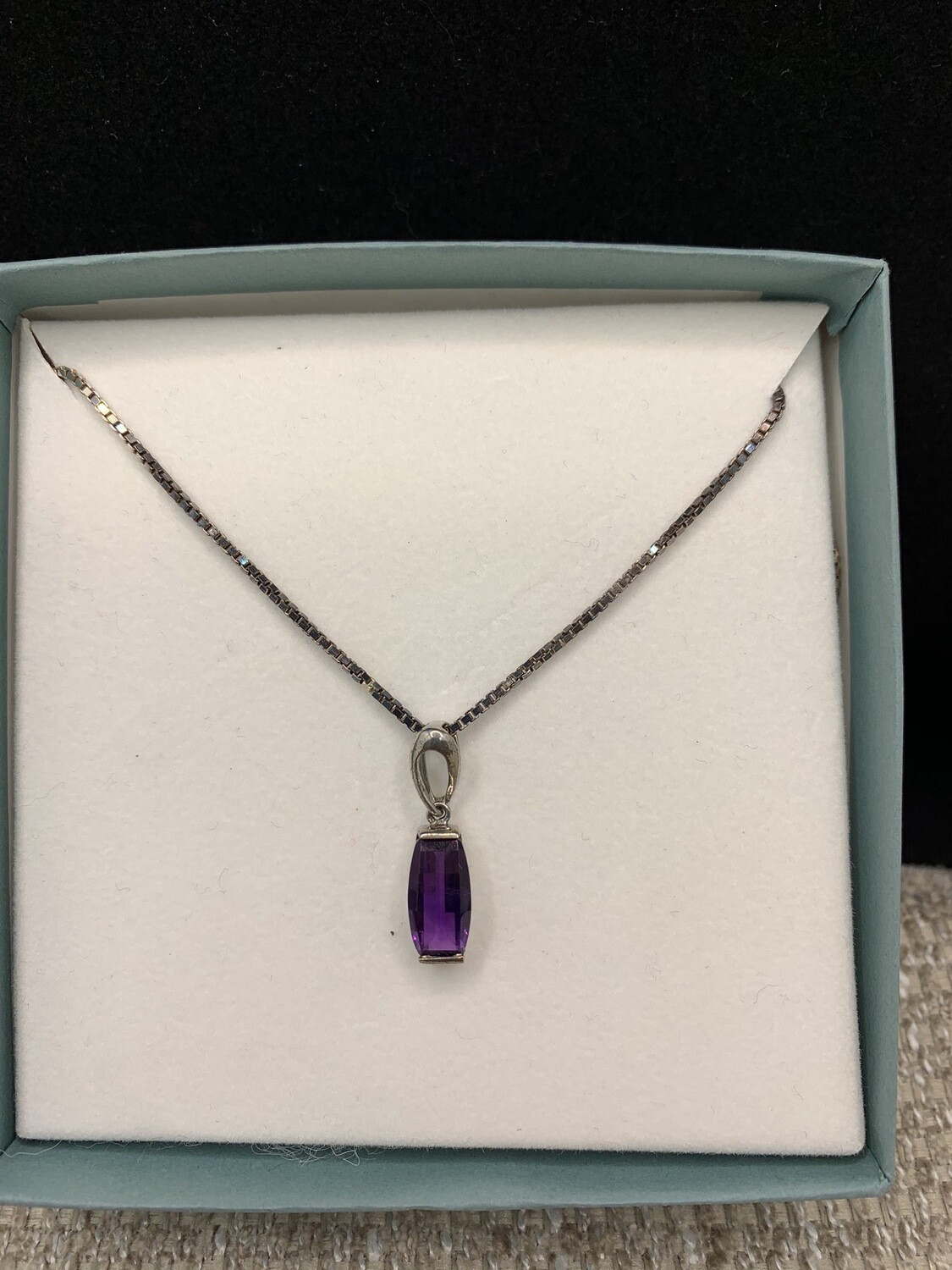 Sterling Silver Synthetic Amethyst Pendant On 16 Inch Box Chain