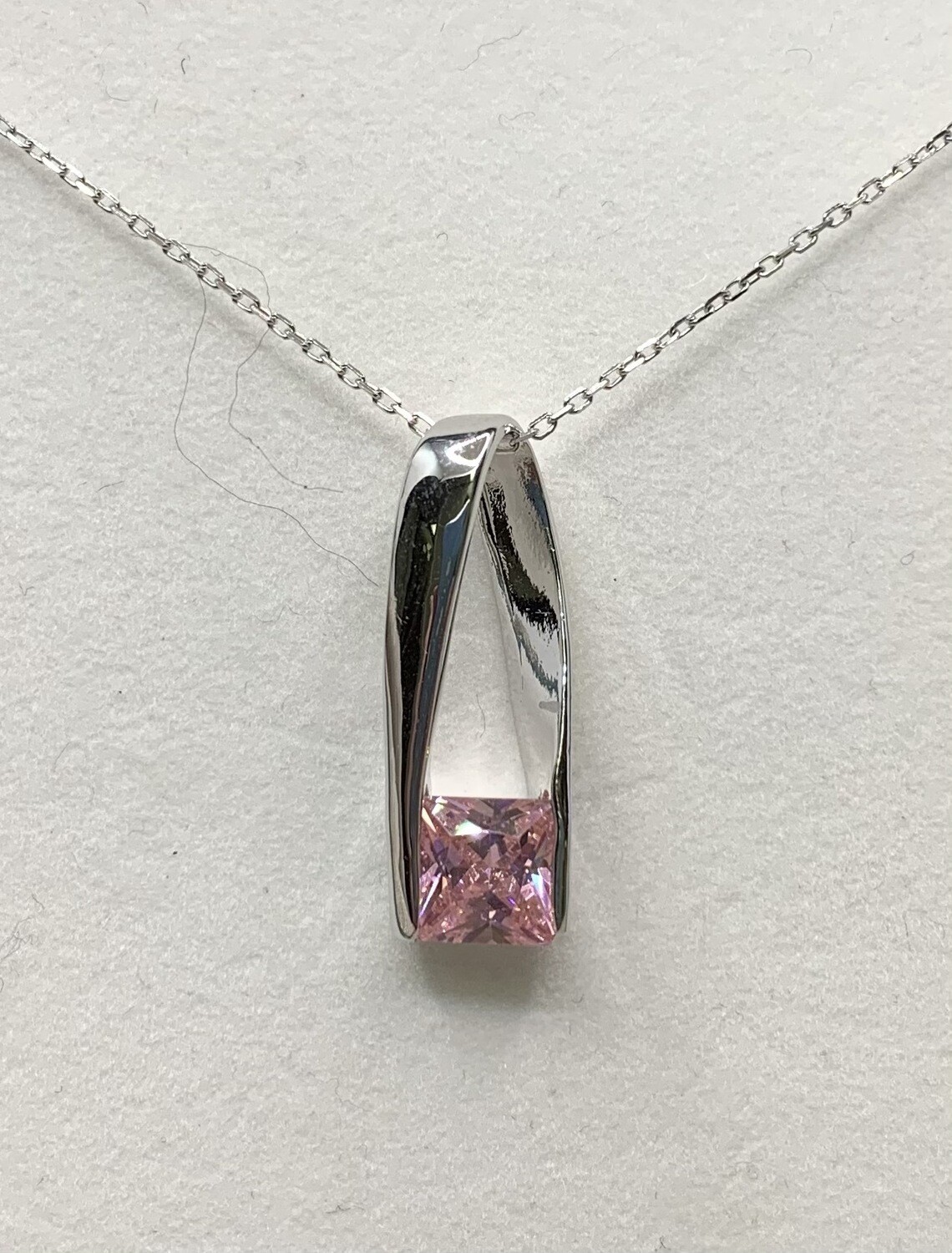 Sterling Silver Synthetic Pink Gem Modern Pendant