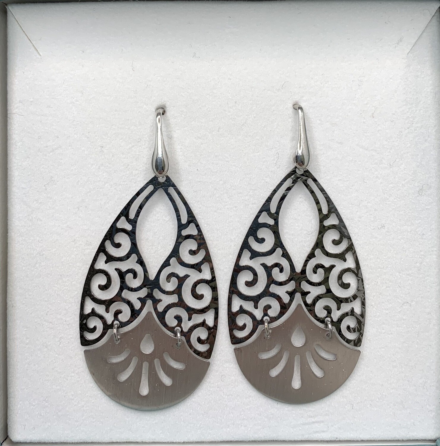 Sterling Silver Dangle Earrings Brushed And Polished Cut Out Swirls