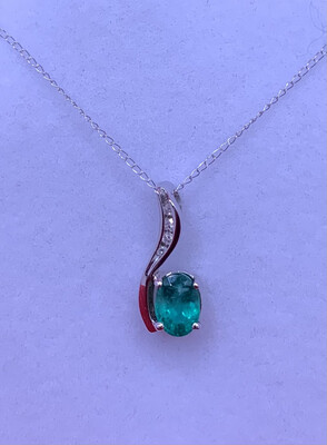 Emerald Diamond Necklace Oval Emerald With Diamond Accents 14 Kt. White Gold