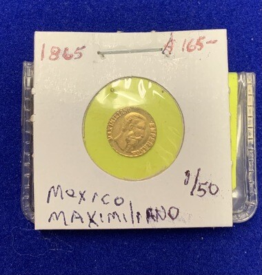 1865 Mexico Gold Peso Emperor Maximiliano Coin