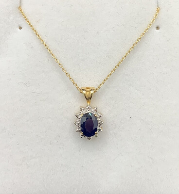 Oval Sapphire With Diamonds Necklace