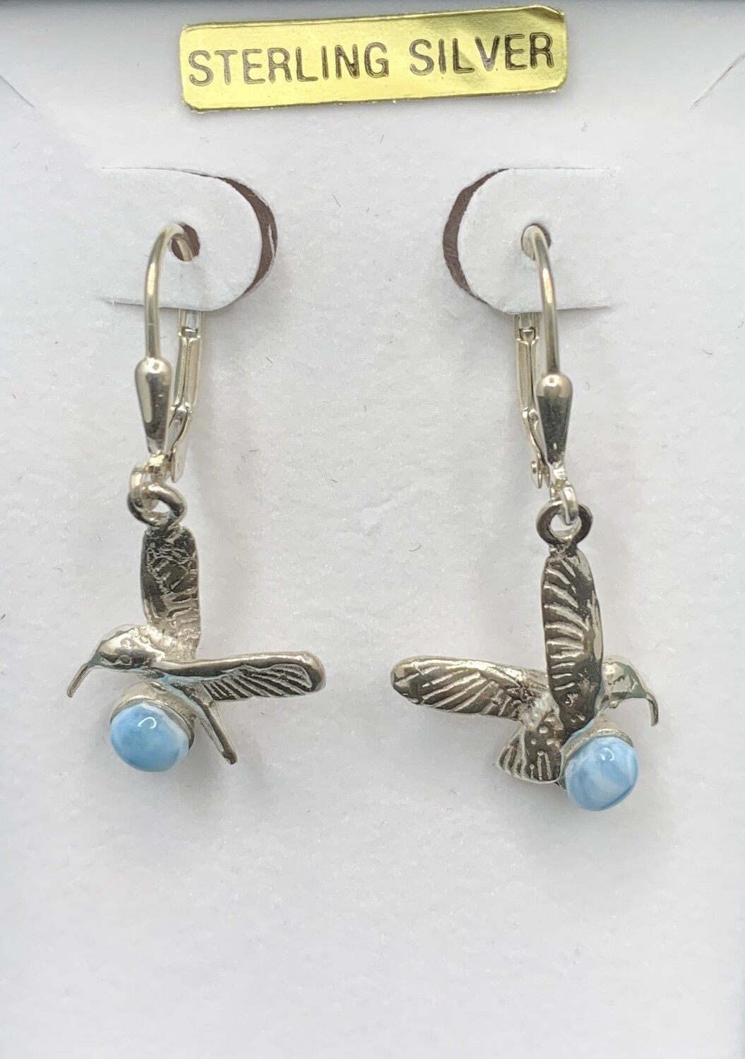 Larimar Sterling Silver Hummingbird Earrings